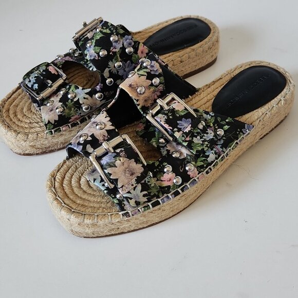 REBECCA MINKOFF | Jodi Espadrilles Sandals Black Flower Print Sz 7.5M - Picture 2 of 7